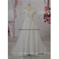 2016 Guangzhou Fabrik Kurzen Ärmeln Perlen Spitze A-Line Hochzeit Brautkleid Kleid